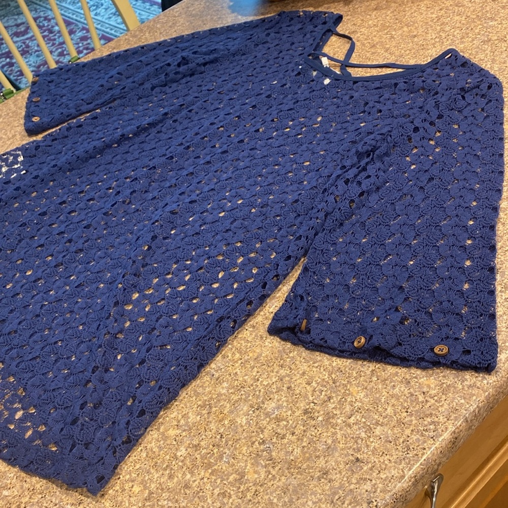 NWT Simply Noelle Open Weave Cross Back Top Blue S/M 8-10 - Picture 13 of 15